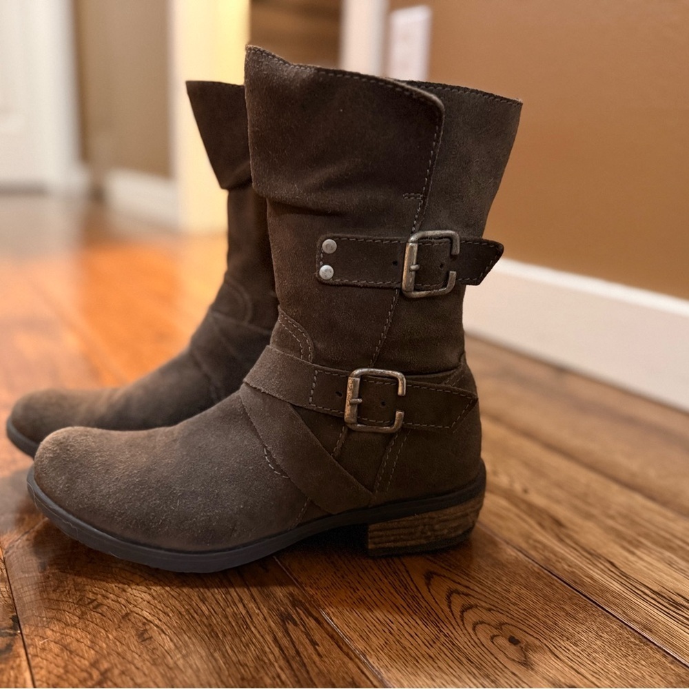 Artisan ‘Kate’ Suede Moto Biker Boots in Charcoal/Dark Taupe Made in Portugal. - Picture 3 of 15